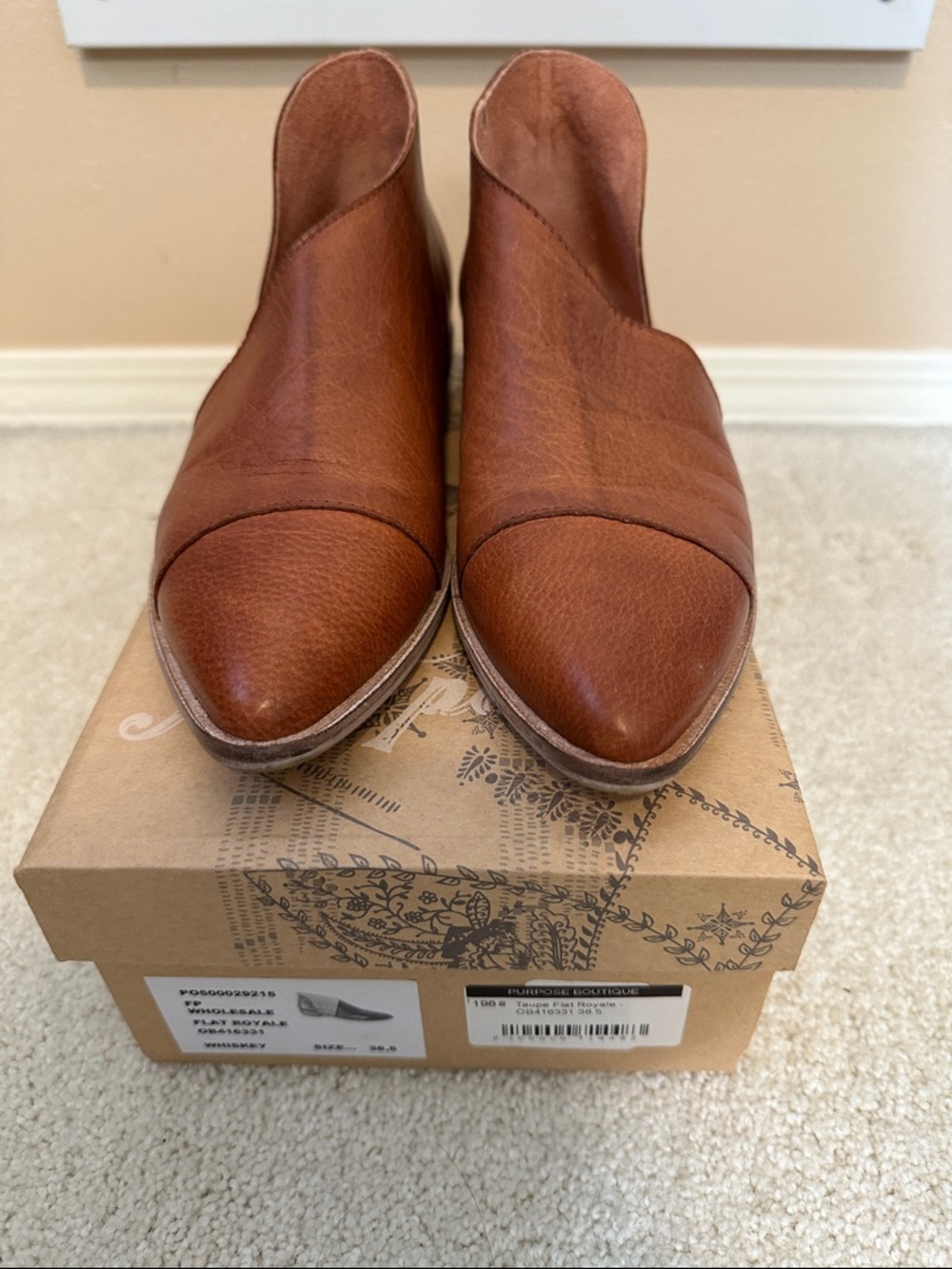 Free People Cognac Leather Pointed Slip-On Mules